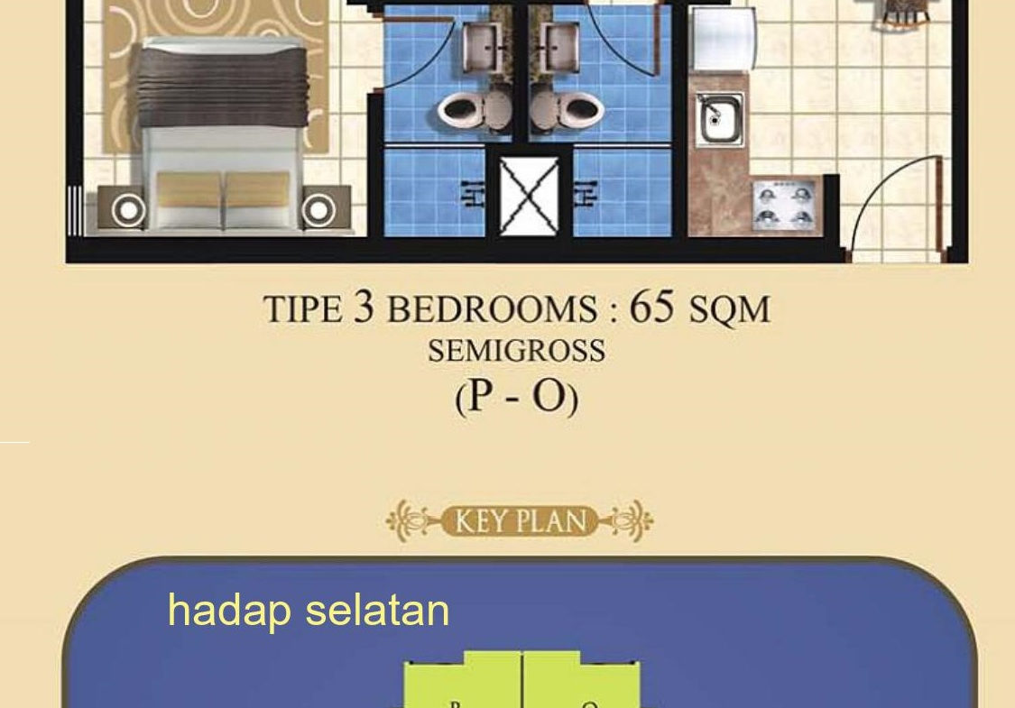 Taman Anggrek Residences Fully Furnished Bagus 3 Kamar Tidur, Lantai Tengah