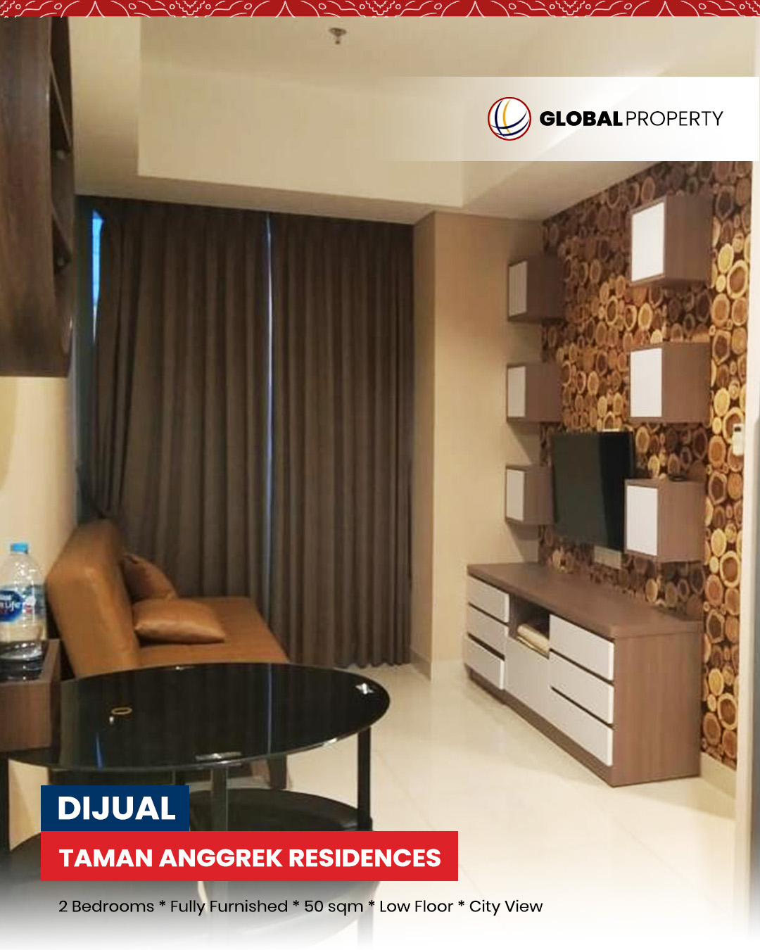 1 Depan TAR jual Dijual 1.45milyar, 2 Bedroom, Fully Furnished, Low Floor, Taman Anggrek Residences