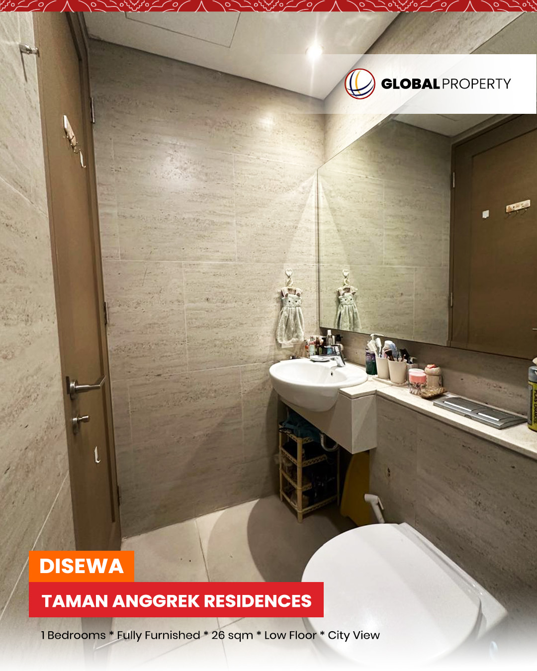 1 Depan TAR sewa Disewa 45jt pertahun, 1 Bedroom, Fully Furnished, Low Floor, Taman Anggrek Residences