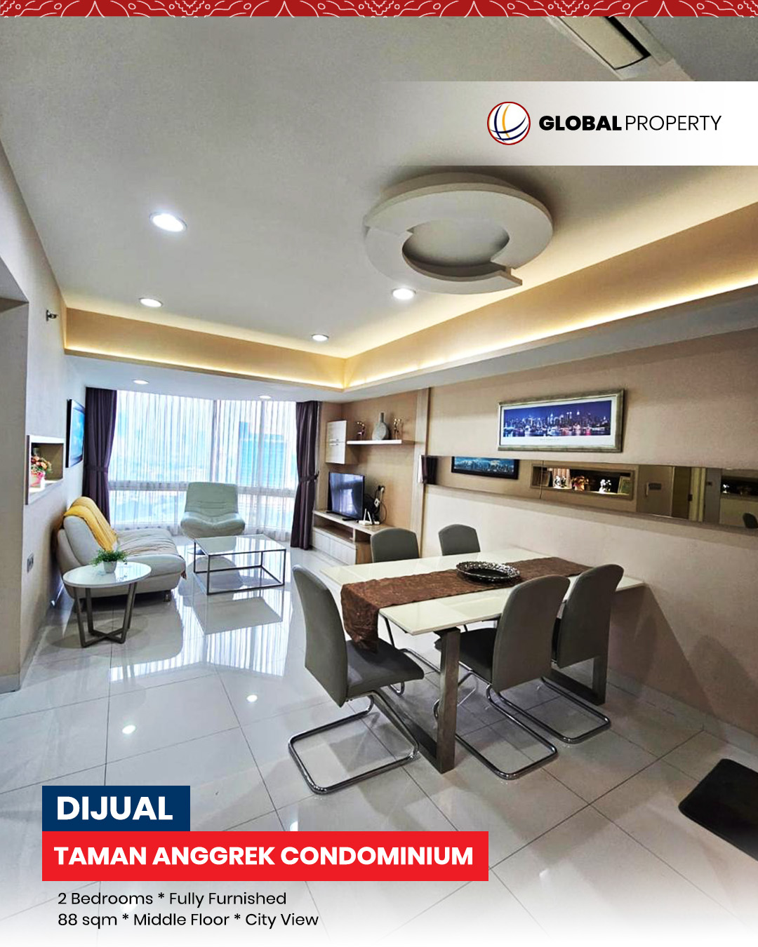 Dijual 2.1milyar, Fully Furnished, 2 Bedroom, Taman Anggrek Condominium di Jakarta Barat