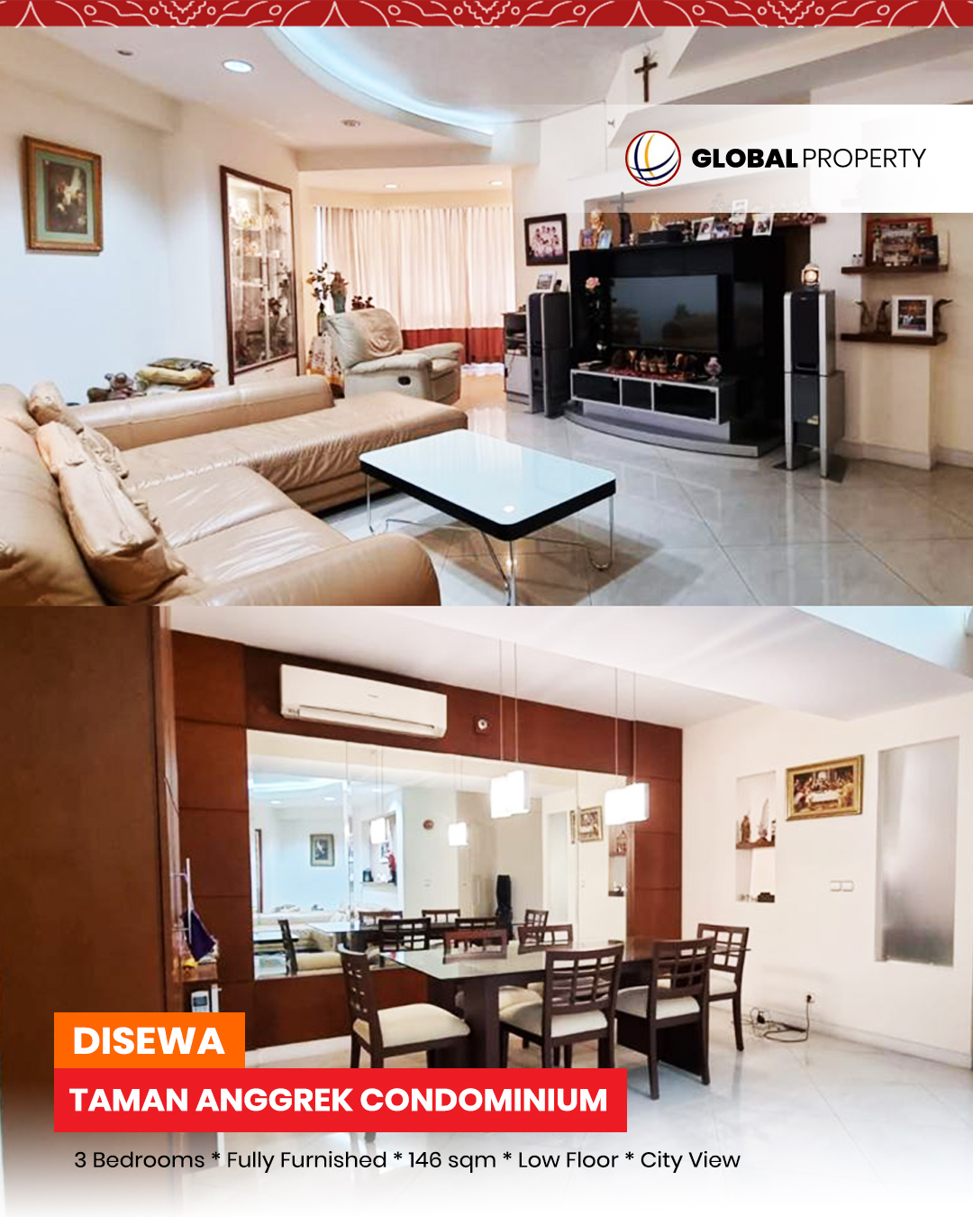 1 TAC SEWA Disewa Termurah 180jt pertahun Fully Furnished, 3 Bedroom, Taman Anggrek Condominium