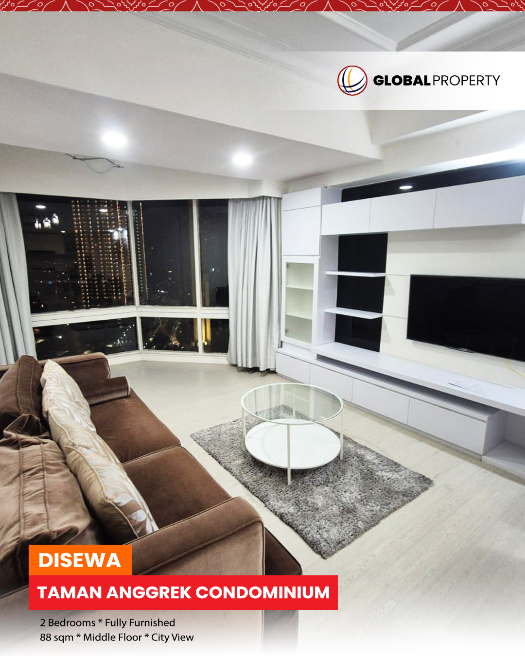 1 TAC SEWA Disewa 145jt, Taman Anggrek Condominium 2 Bedroom, Fully Furnished, Middle Floor