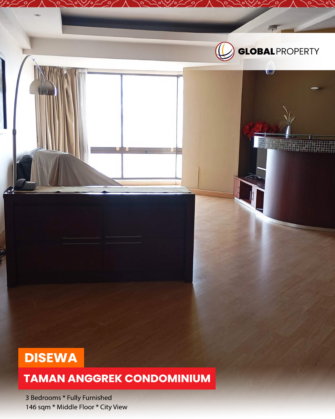 1 TAC SEWA Disewa 225jt, Taman Anggrek Condominium, Fully Furnished 3 Bedroom, City View