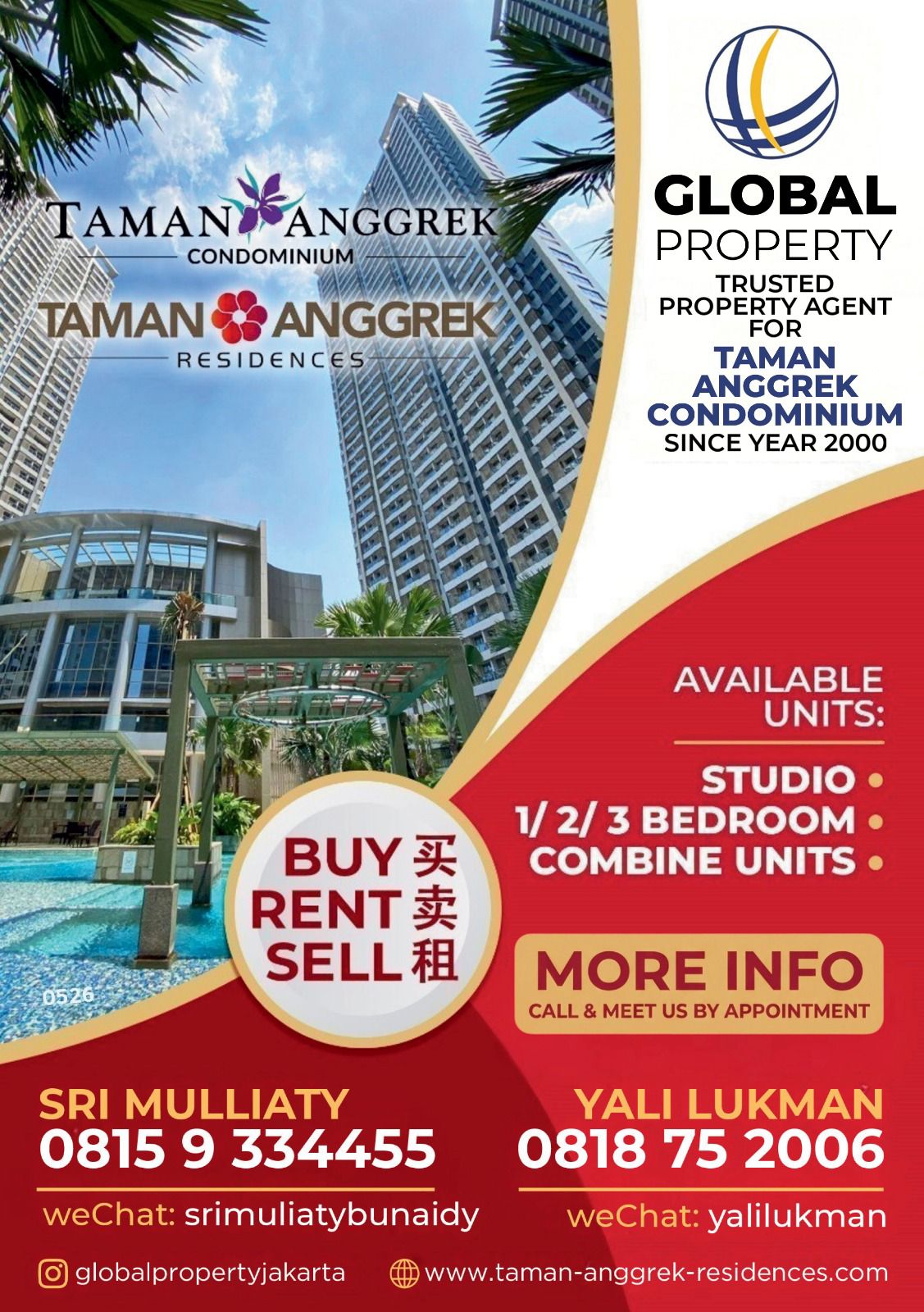 7 Disewa 185jt, Fully Furnished, 2 Bedroom, Low Floor, Taman Anggrek Condominium, West Jakarta
