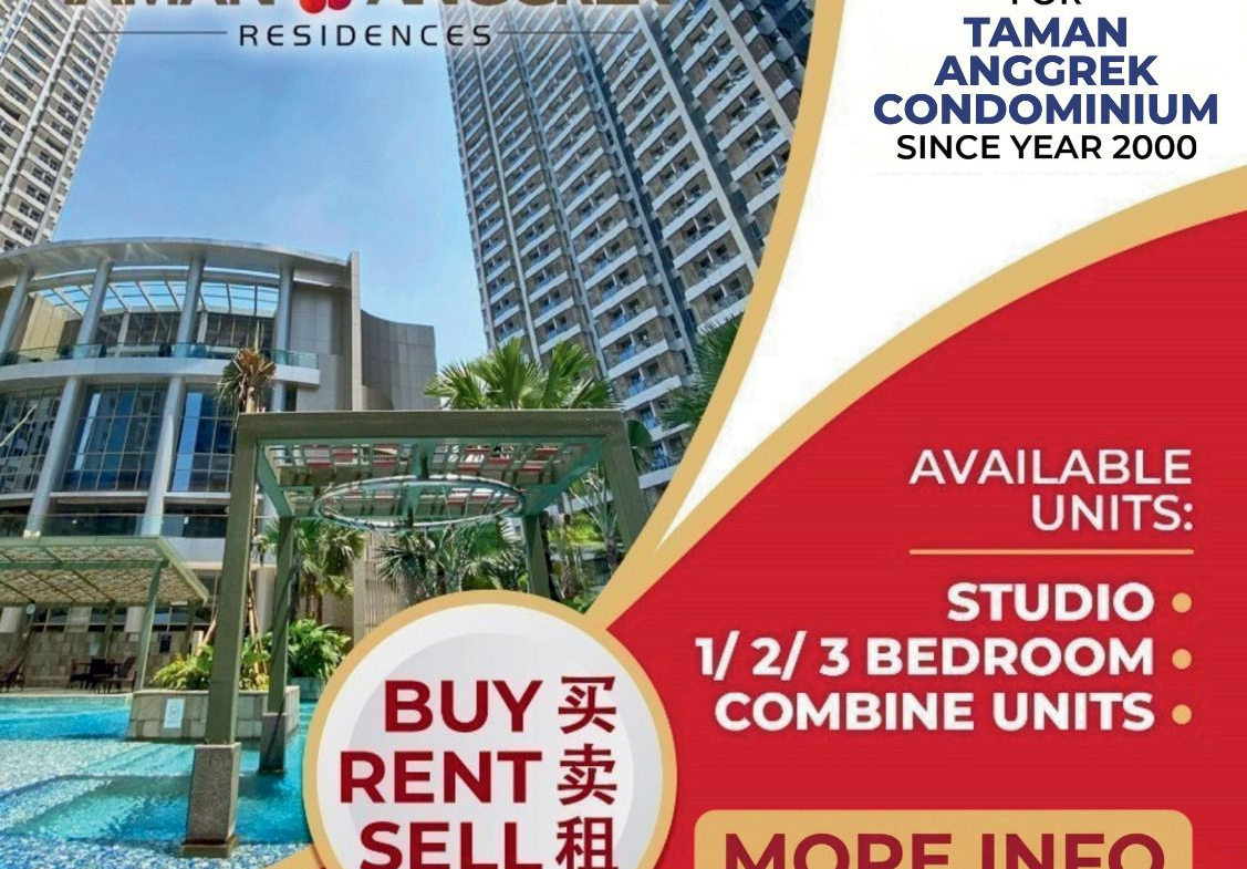 Disewa 90jt, Fully Furnished, 2 Bedroom, High Floor, Taman Anggrek Condominium