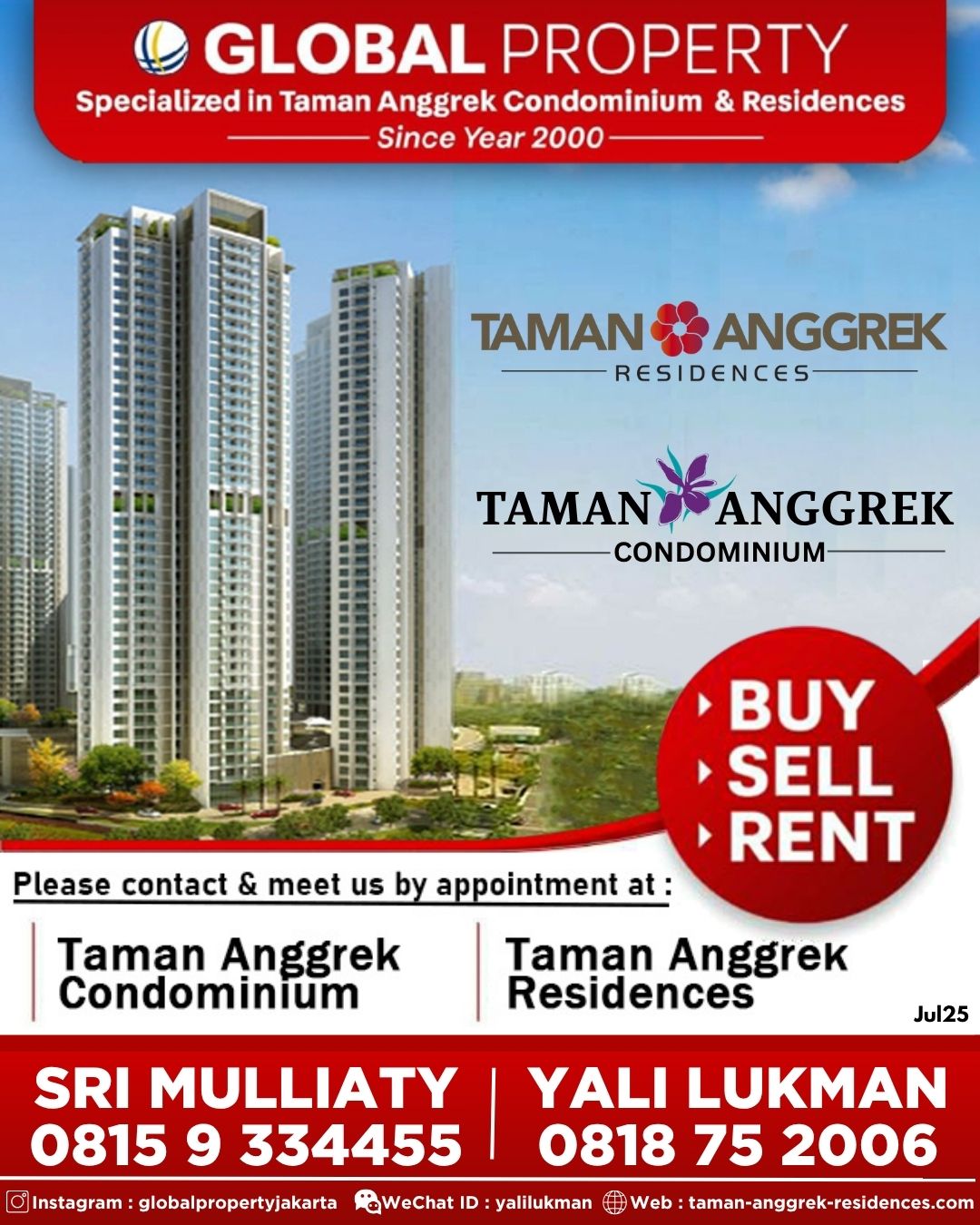 7 Global-Property—Taman-Anggrek-Residences-2024– Disewa 110jt Fully Furnished, 2 Bedroom 50m2, High Floor, Taman Anggrek Residences
