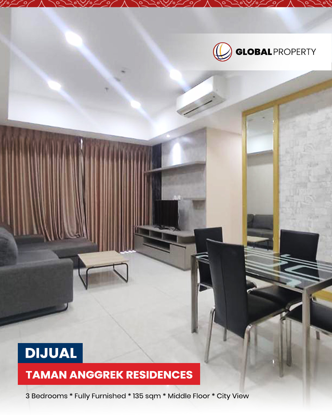 1 Depan TAR jual Dijual 4 Milyar, Fully Furnished, 3 Bedroom, Middle Floor at Taman Anggrek Residences