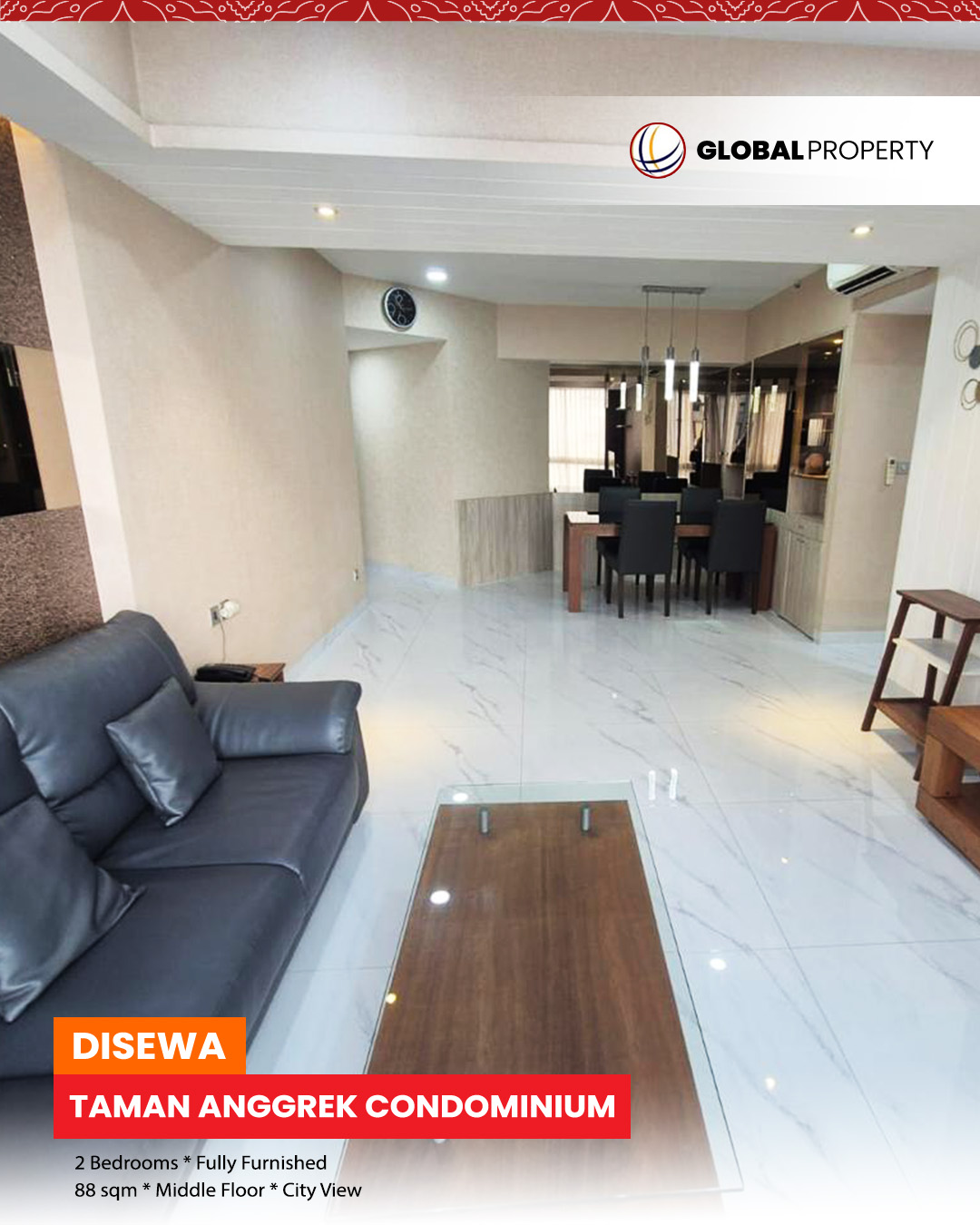 1 TAC SEWA Disewa 146jt, Taman Anggrek Condominium, Fully Furnished, 2 Bedroom 88m2, Middle Floor