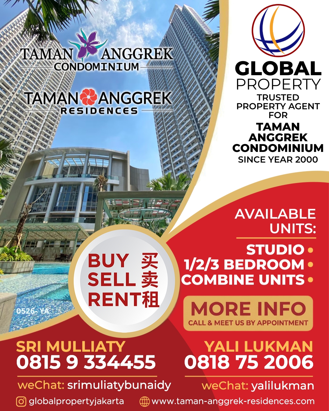 7 (2) Disewa 45jt Taman Anggrek Residences Fully Furnished 1 Bed tipe Studio, City View